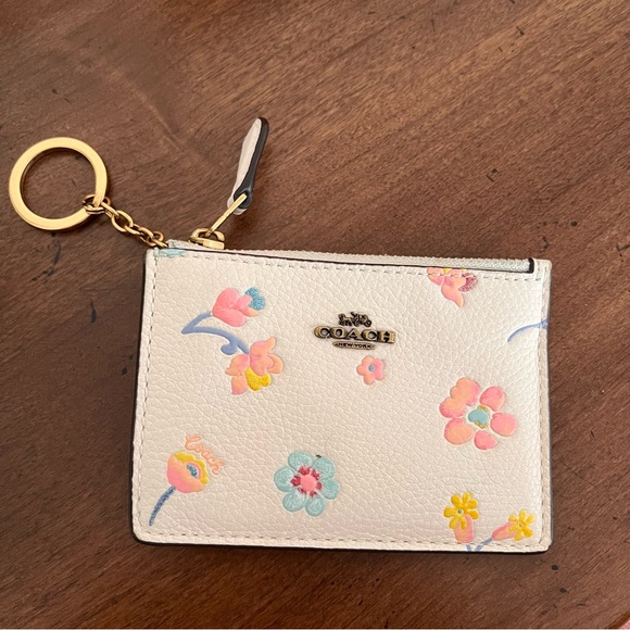 Coach Leather Card/ID Case & Key Chain with Floral Print - Picture 1 of 5